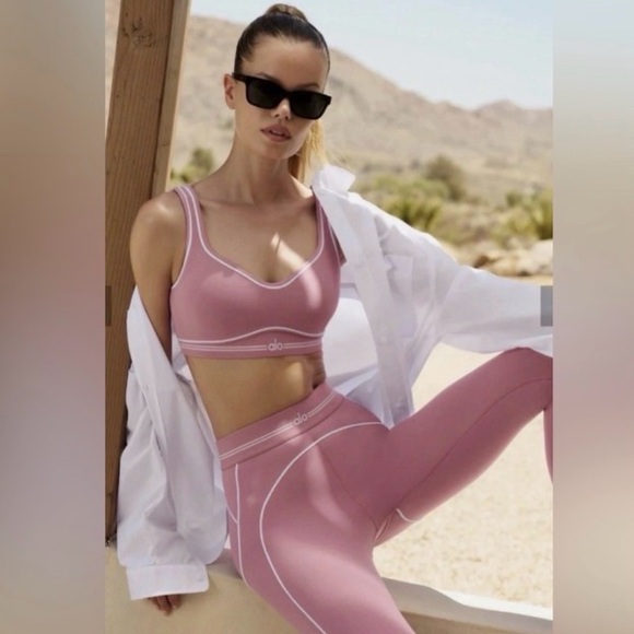 NWOT Sz Small *SET* Alo High-Waist Heart Throb Legging & Bra in Pink - Picture 2 of 4